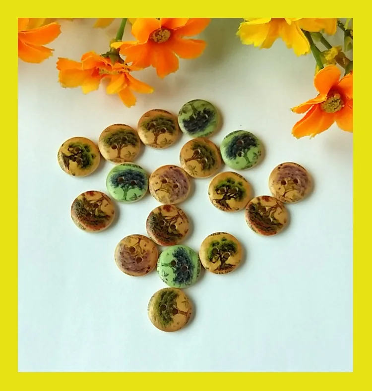 

120 Pcs/Lot 20 MM DIY Scrapbooking Mix Colorful Trees pattern Wooden Buttons Sewing Accessories Craft Accessories Free Shipping