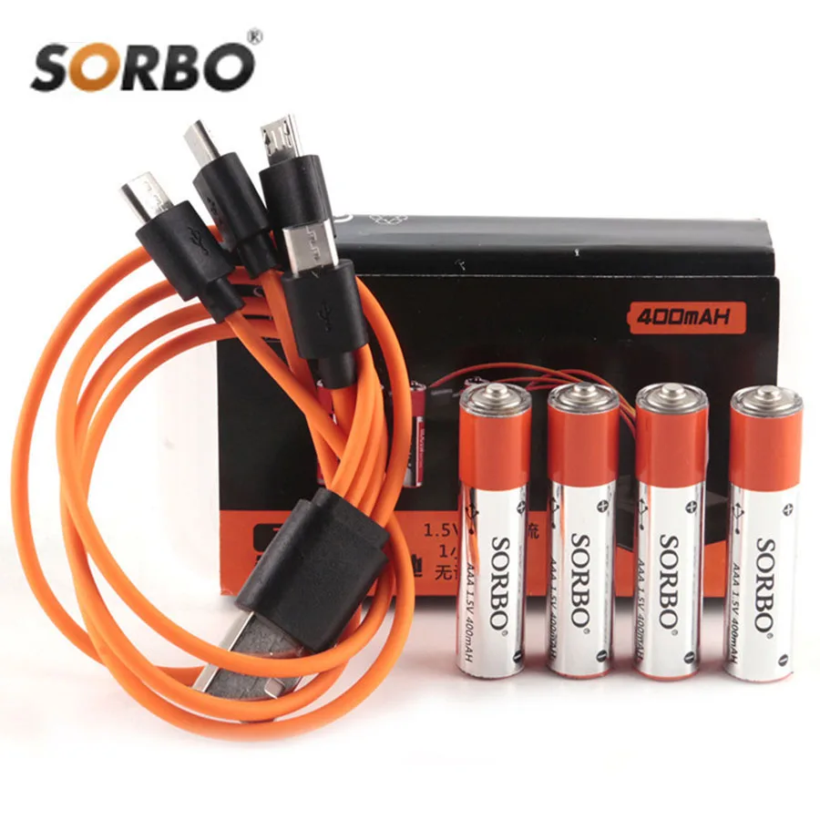 Оригинальная Аккумуляторная Батарея Sorbo USB AAA 1,5 V 400mAh быстрая зарядка Li-po качественная батарея AAA Bateria RoHS CE