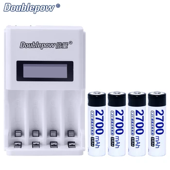 

Doublepow 4 slots DP-K98 Intelligent Rapid LCD Charger with 4pcs/Lot DP-2700mA 1.2V AA 2700mA Ni-MH Rechargeable Batteries