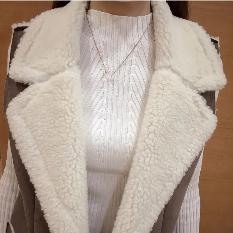 Winter Women Long Patchwork Vest Waistcoat Women's Sleeveless Vest Jacket Casual Faux Suede Vests Coat Female