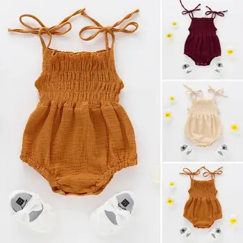 

Casual Cute Newborn Baby Girls Clothes Bodysuits Summer Toddler Solid Lace Up Jumpsuits Clothing Princess Kids Baby Outfits