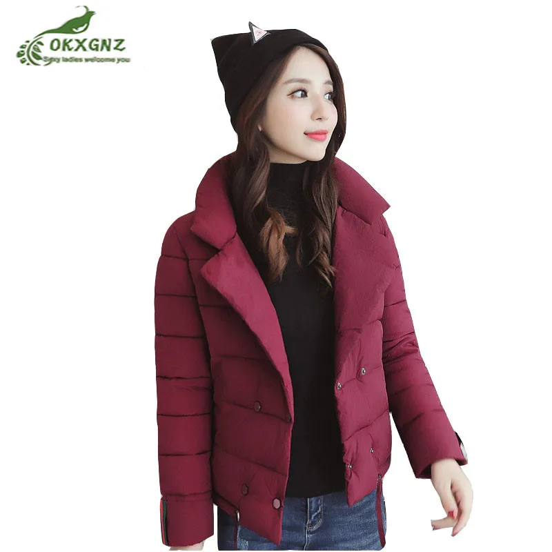 Зимнее маленькое хлопковое пальто для женщин, короткий пуховик большого размера, хлопковая верхняя одежда, Женская Повседневная теплая куртка, пальто для женщин OKXGNZ AF161 - Цвет: bordeaux