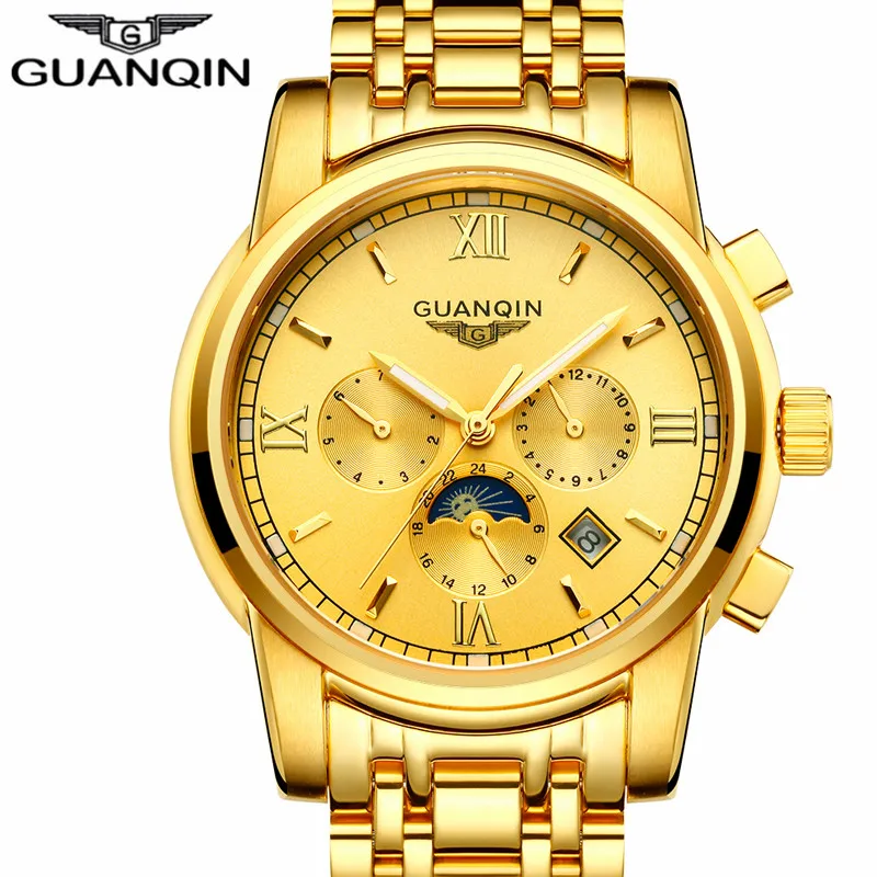 GUANQIN мужские часы Лидирующий бренд роскошная мужская одежда для бизнеса повседневные часы из нержавеющей стали водонепроницаемые автоматические механические наручные часы