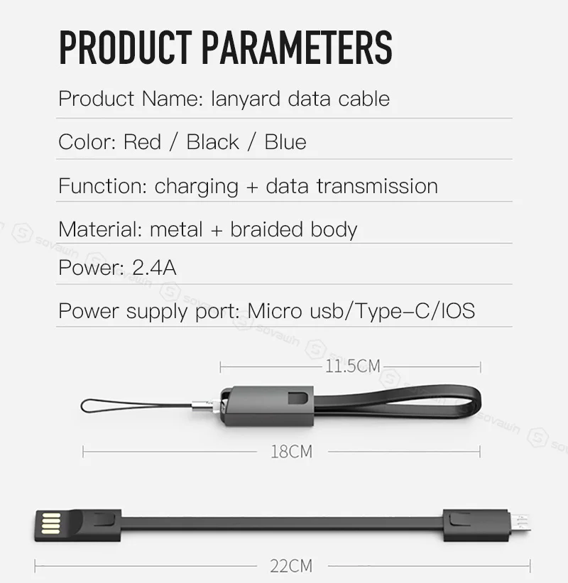 Sovawin брелок с микро-usb кабель Быстрая зарядка портативный короткий кабель передачи данных type C для Xiaomi Redmi 4x Note 4 для samsung Note 9 S9