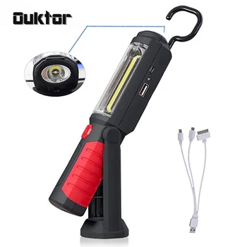 

USB Rechargeable COB Flashlight LED Torch Powerful Portable Work Light Checking Lamp Bulit in Battery With USB Cable