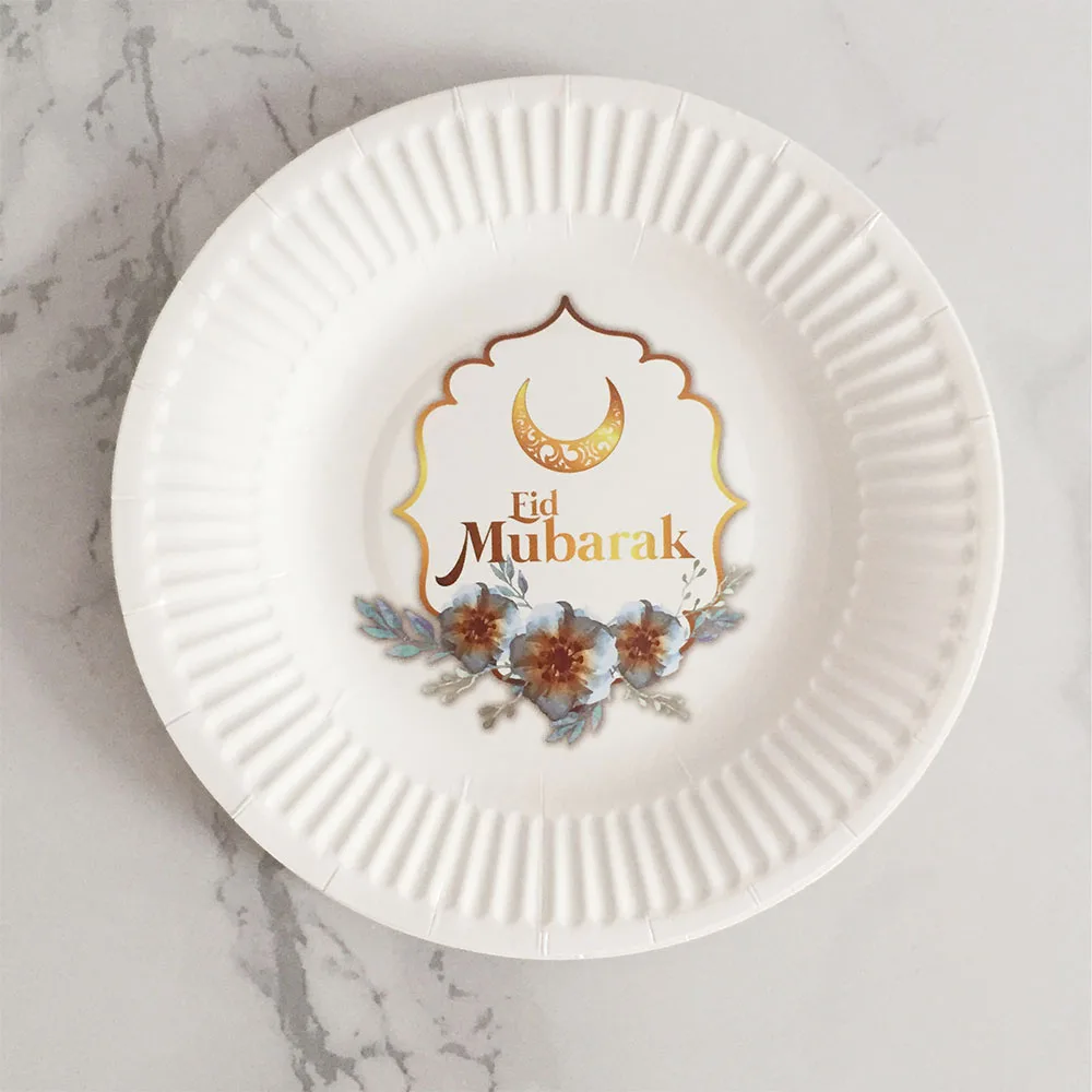 

6 pcs Eid Mubarak Paper Plates Black & Golden Paper Napkins Disposable Tableware Party Plates Celebration Party Supplies
