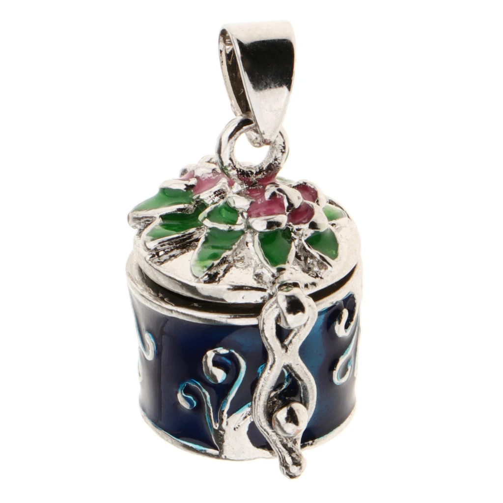 Vintage Memorial Urn Pendant Ash Keepsake Enamel Color Flower Engraving Memorial Box