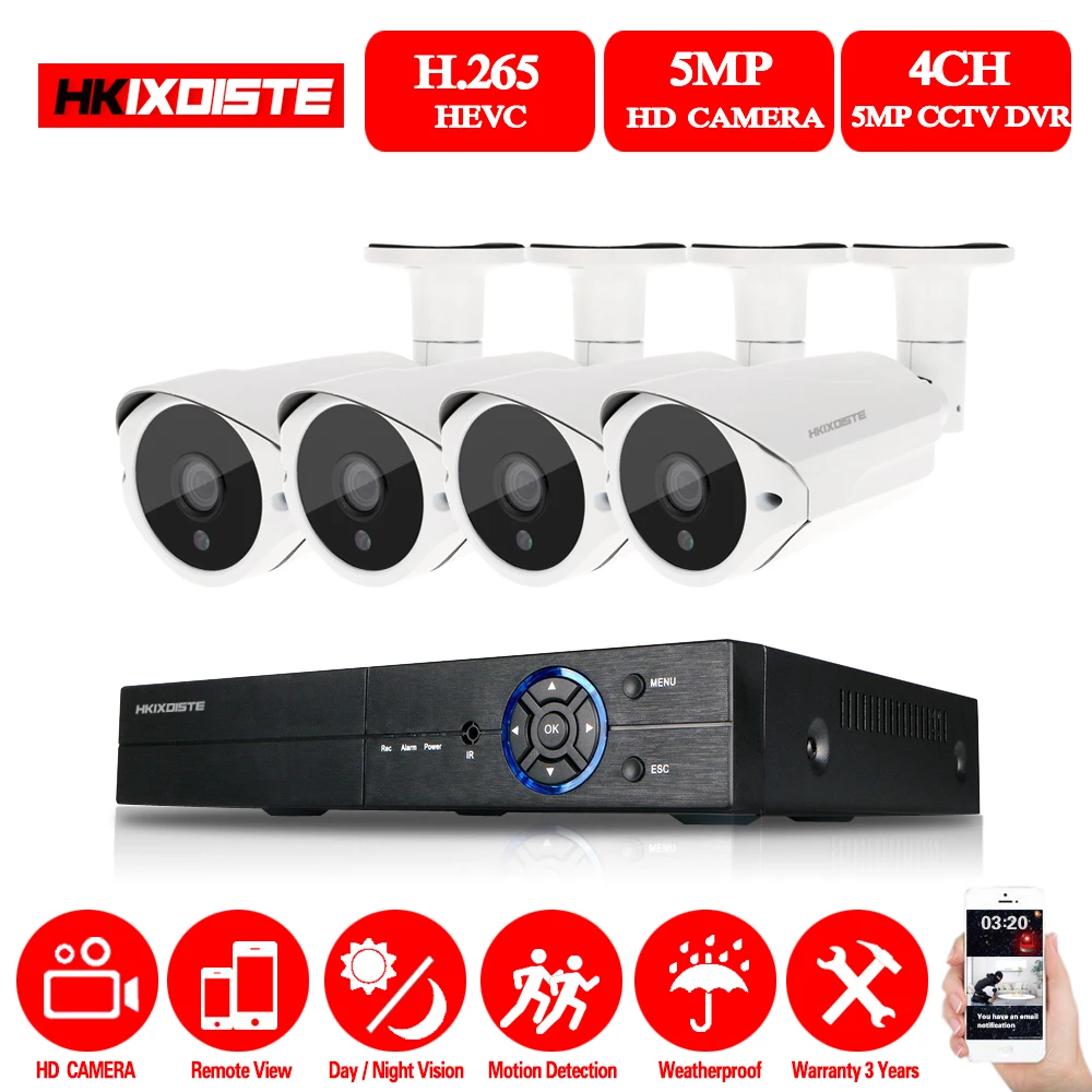 HKIXDISTE 4CH 5MP AHD DVR комплект камер видеонаблюдения 4 шт. 5.0MP камера безопасности IP66