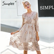 Simplee V neck long sleeve sequin party dresses women Sexy mesh streetwear christmas midi dress female 2017 autumn dress vestido