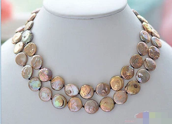

Free shipping@@@@@P3769 32" 14mm coffee coin Freshwater cultured pearl necklace