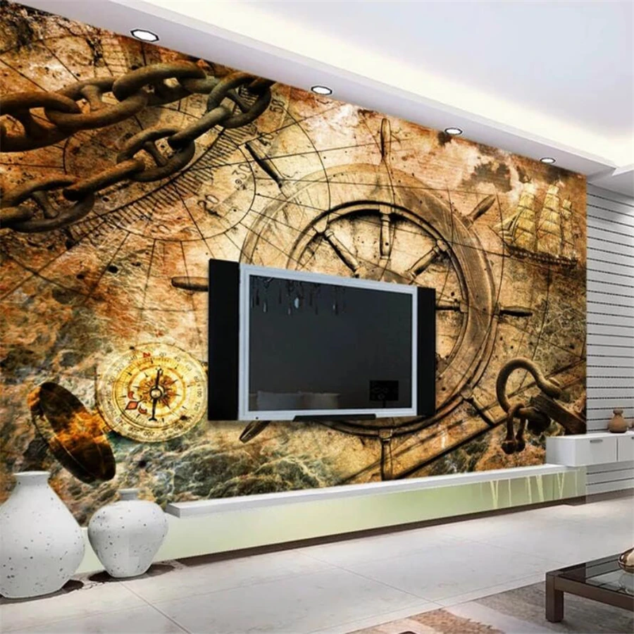 

beibehang Custom Wallpaper 3d Photo Murals Fresco Retro European wallpaper Times Sailing Guide Compass TV Background wall paper