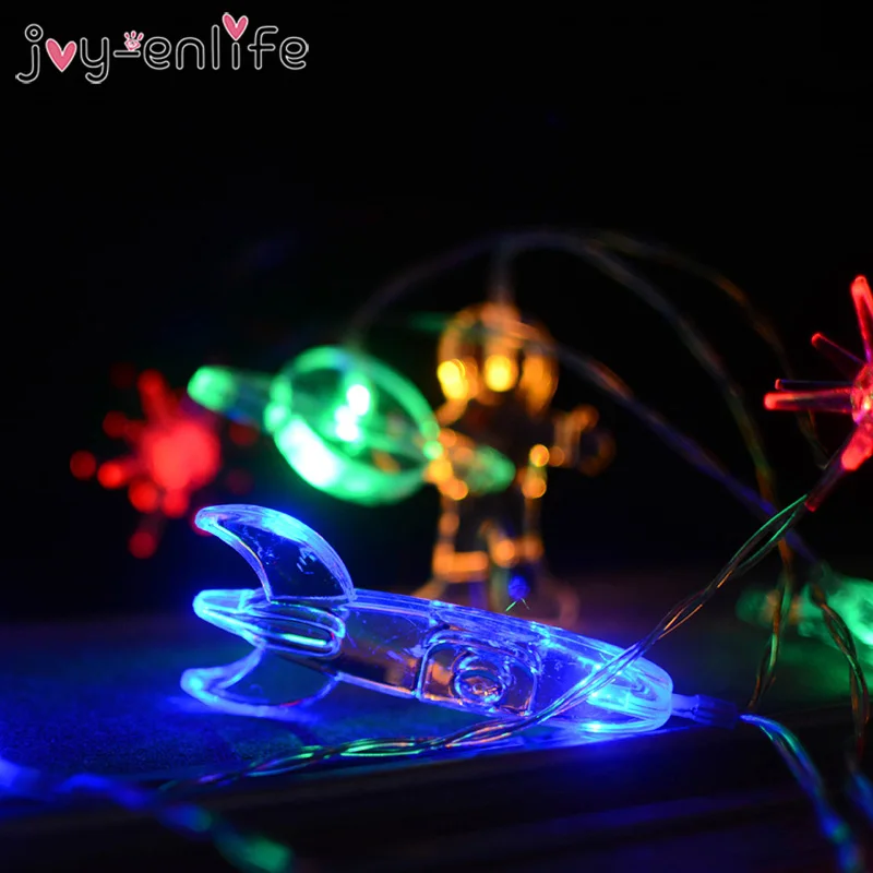 1.5M 10Led Astronaut Rocket Ship Colorful Night String Lights Lamps Wall Home Ornaments Birthday Present Outer Space Party Decor