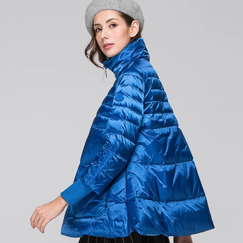 

New 90% White Duck Down Jacket Women Stand Collar Long Sleeve Parka Female Fashion Casual Bright Surface Skirt Outerwear Z370