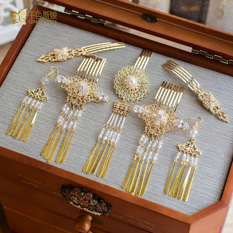 High End hair combs women hairpins crystal beads jewelry girl hair