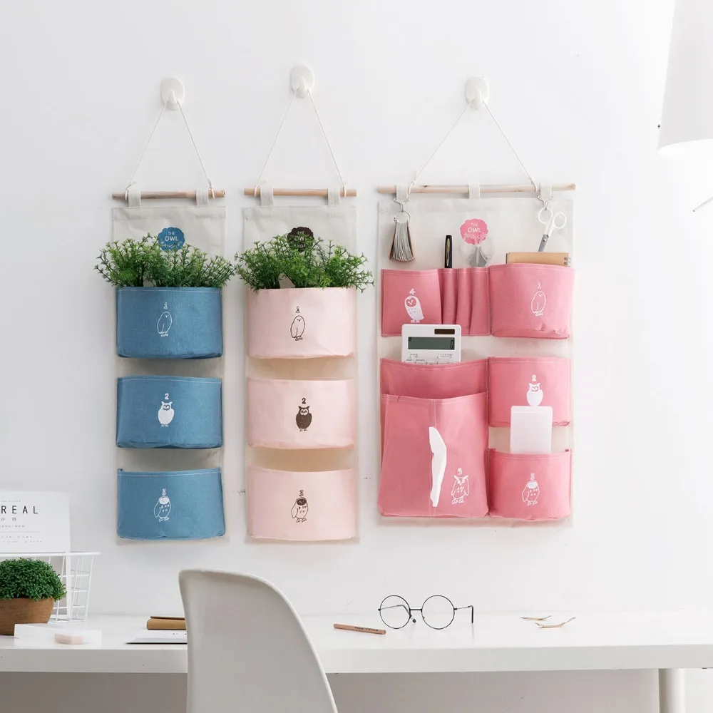 

Printed Wall Hanging Storage Bags Canvas Closet Children Room Organizer Pouch For Toys Books Cosmetic Sundries Organizer