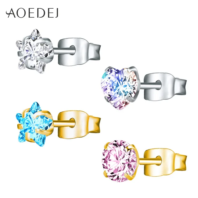 Aoedej 3 8mm Gold Color Star Earrings Stud Stainless Steel Aoedej 3 8mm Gold Color Star Earrings Stud Stainless Steel Crystal Pink For