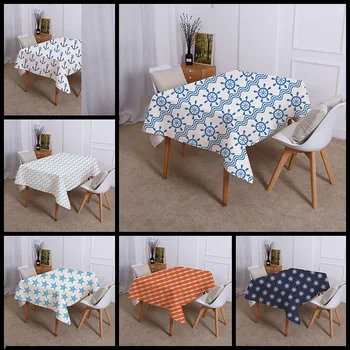 

geometric table cloth Waterproof linen geometrical Blue ocean starfish Anchor stripe Home Decoration tablecloth Cover For Living