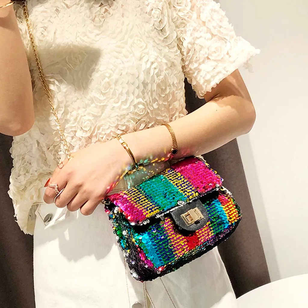 Crossbody Bags For Women Leather Women New Small Sequins Square Bag Fashion Shoulder Casual Messenger Bag sac en paille