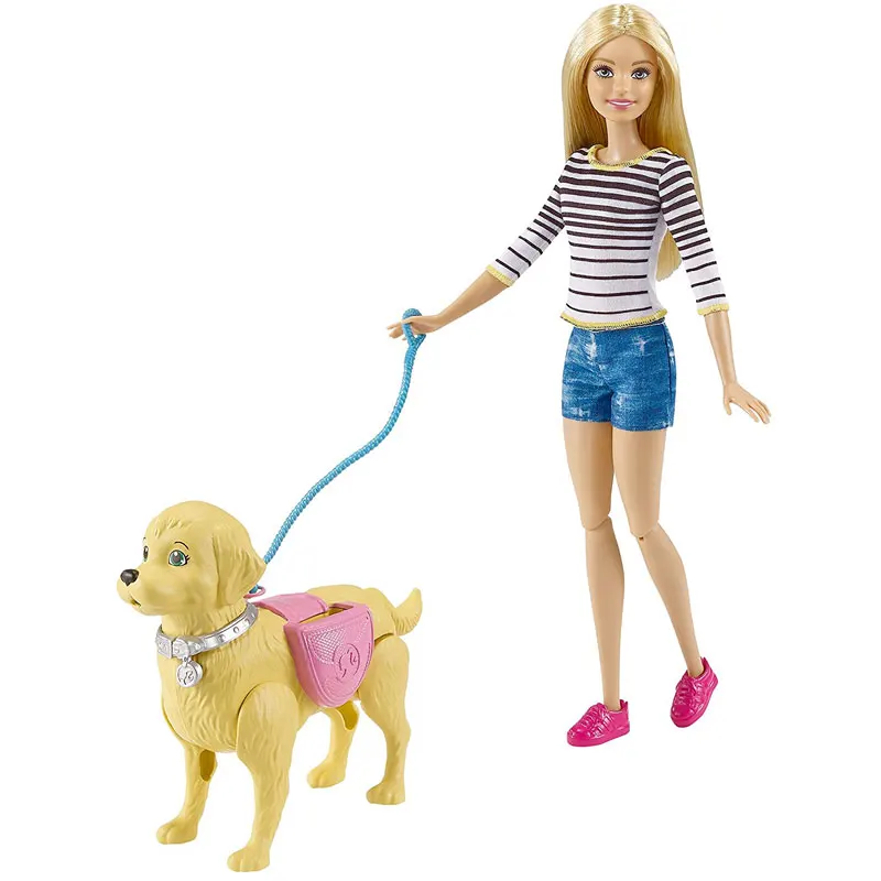 Кукла Барби учится ухаживать за животными серия Барби девочка Подарочная коробка игрушка будет Прогулка домашний питомец жадная собака DWJ68 Walk& Potty PUP