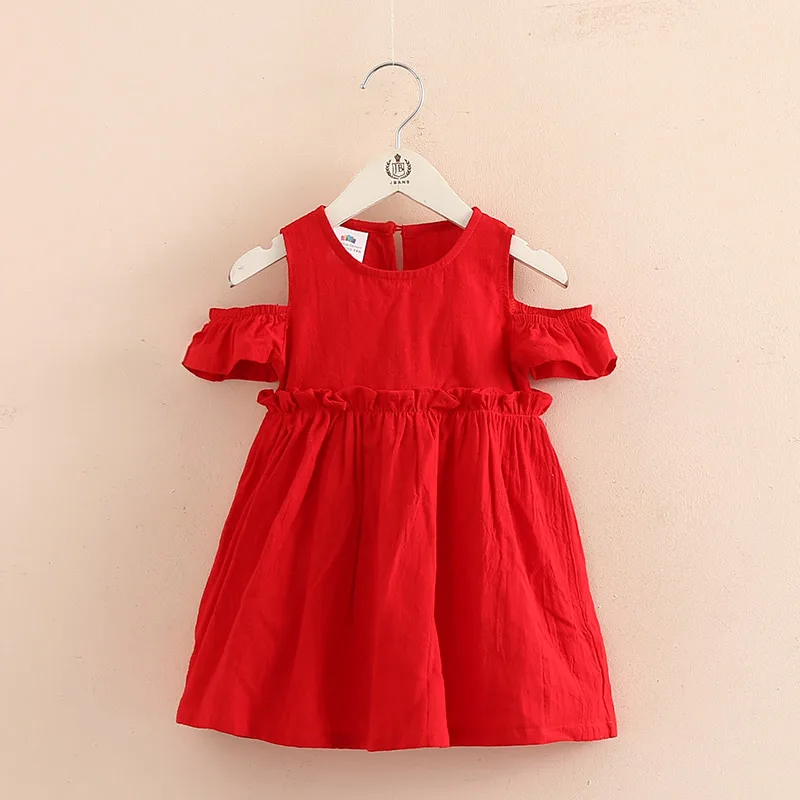 Г. Летнее Детское хлопковое однотонное красное платье с открытыми плечами для девочек от 2 до 10 лет, сексуальное свадебное платье без бретелек для девочек - Цвет: Красный