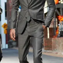 Модель с двумя пуговицами, с отворотом, серый, новинка, 3 предмета(куртка+ штаны+ галстук), модные мужские костюмы Terno Masculino, деловой красивый