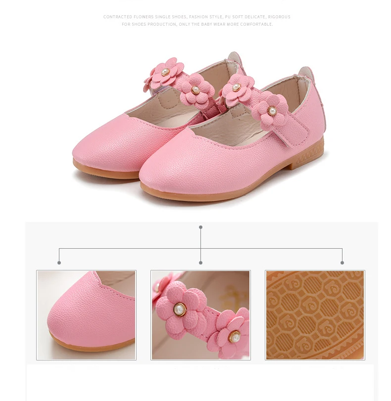 Обувь для девочек обувь принцессы с цветком Весна и осень детскые простые розовые туфли белого цвета; отделка жемчугом; Туфли на каждый день детское праздничное платье обувь для девочек
