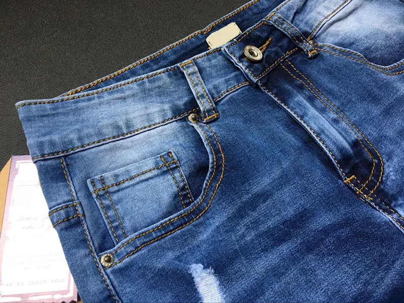 Jeans High Waist Ripped Hole Women Boyfriend Jeans Navy Blue Cotton Skinny Denim Push Up Bleached Fashion Female Jeans Femme (27)