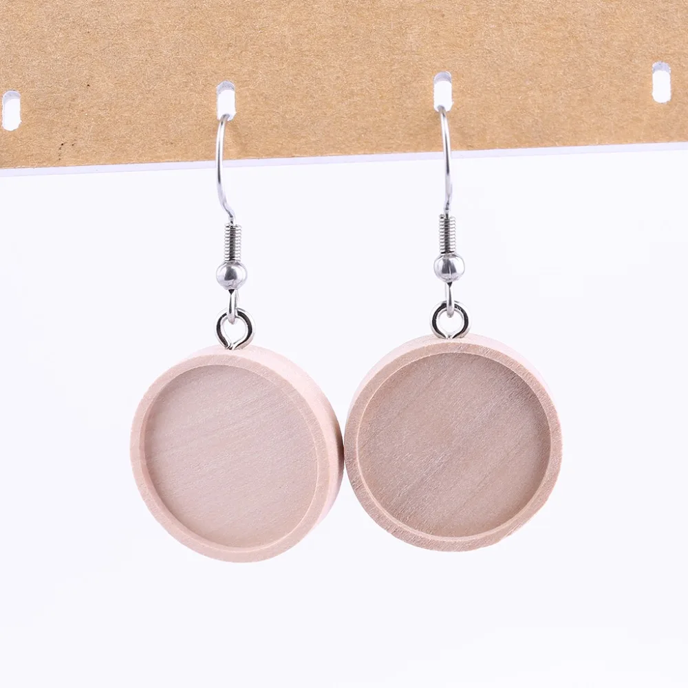 

reidgaller 10pairs 18mm round wood cabochon earring blanks diy wooden base settings for earrings making