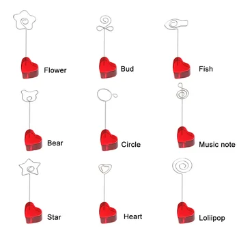 

1PC Red Heart Stand Gift Desktop Ornament Home Decor Note Holder Card Clamp Animal Shape Red Heart Stand Photo Clip