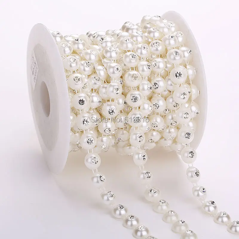 

10yards/lot Dia 10mm Flat Back Round Ivory ABS Pearl Rhinestones Chain String DIY Jewelry Wedding Accessories Party Decoration