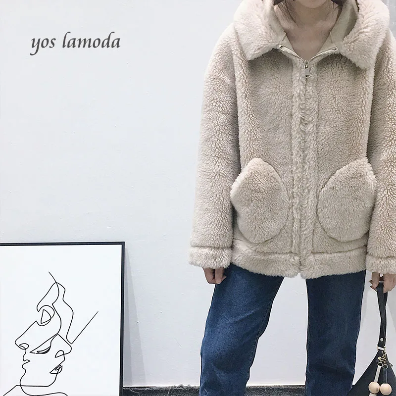

2018 Winter New Fashion Street Womens Coat Real Sheep Fur Oversized Winter jacket Thick Warm Outerwear fur coat with hoods