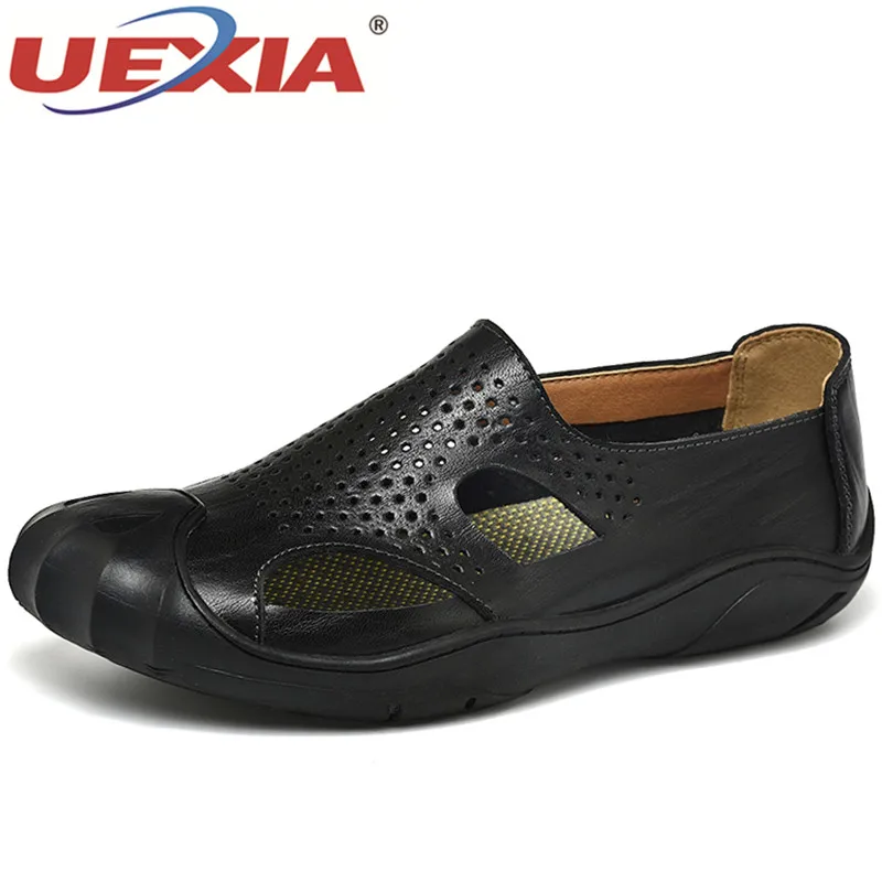

UEXIA 2018 New Summer Men Sandals Toe Protect Leather Daily Sandals Hollow Hole Men Casual Shoes Handmade Zapatos Hombre Outdoor