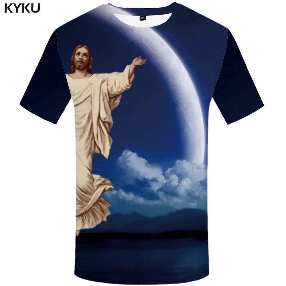 KYKU Jesus, Мужская футболка с рисунком, луна, 3d принт, футболка, хип-хоп стиль, крутая Мужская одежда, новинка, летние повседневные хипстерские Топы - Цвет: 3d t shirt 16