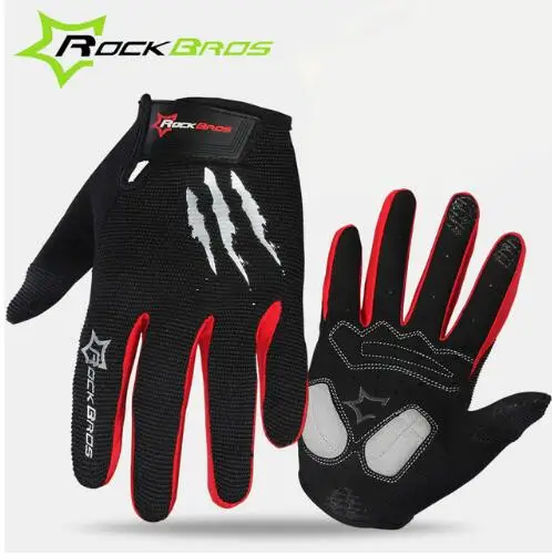 ROCKBROS полный палец перчатки для велоспорта сенсорный экран лыжные перчатки для сноубординга мужские женские велосипедные перчатки для пешего туризма альпинистские перчатки - Цвет: BlackRed