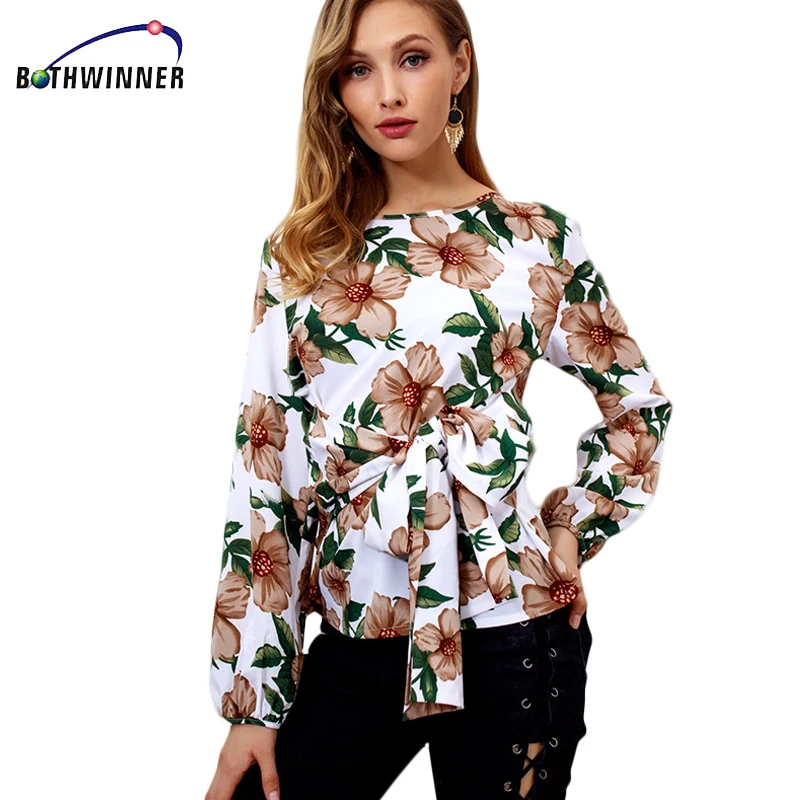 Floral Imprimé Élégant Tops Chemisier Blusa Automne Harajuku O De Longues Feminina À Blue Nouveau Travail 2018 Vêtements Et Blouse Cou Manches white Femmes wIqdUC4
