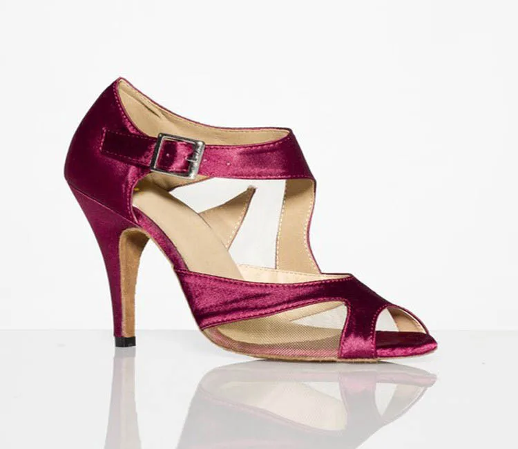 DILEECHI/атласная обувь для латинских танцев цвета красного вина; женская Обувь для бальных танцев на очень высоком каблуке 10 см; Танцевальная обувь на квадратном каблуке для сальсы и Танго - Цвет: Wine red heel 10cm