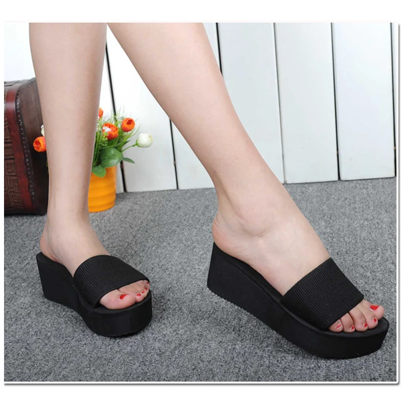 2016 Summer Woman Shoes Platform bath slippers Wedge Beach Flip Flops ...