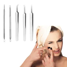 Черная голова и пятнистая нержавеющая сталь серебро 5 шт. прыщ, шрам, акне удаление акне набор инструментов унисекс Мода Jan22