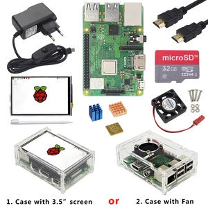 Оригинальный Raspberry Pi 3 Model B Plus с WiFi и Bluetooth + акриловый чехол + вентилятор/3,5 сенсорный экран + блок питания для RPI 3B Plus - изображение