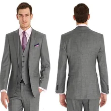 2018 Gray Business Mens Suits Notched Lapel Three Piece Groom Wedding Tuxedos New Arrival (Jacket + Pants + Vest)