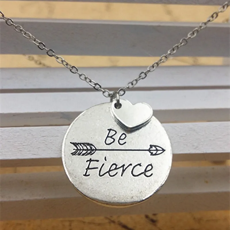 

1set High Quality Antique Silver Charm Chain Necklace Heart Print Letters Be Fierce Charm Necklace DIY Jewelry Accessories