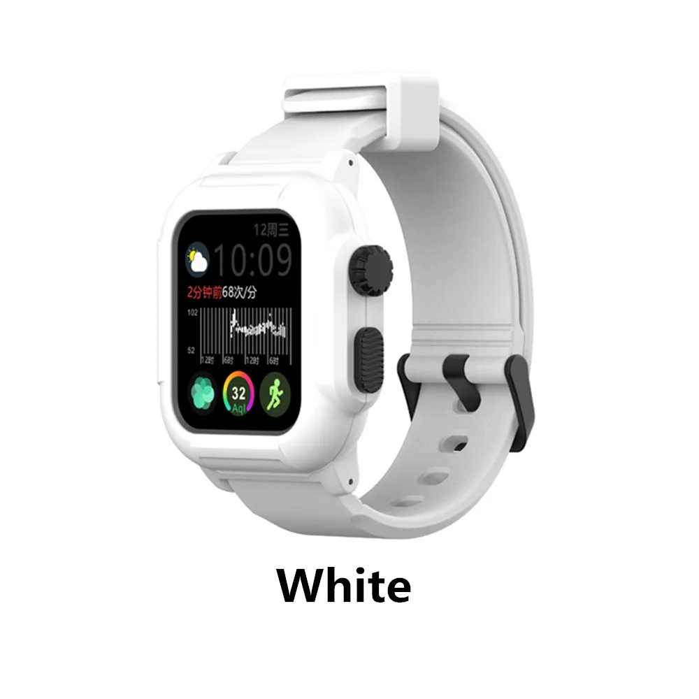 Совместим с Apple Watch Series 5 4 40 мм/44 мм/Series 3 42 мм водонепроницаемый чехол с силиконовым ремешком для часов - Цвет ремешка: White