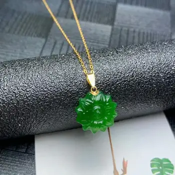 

SHILOVEM 18k yellow gold real Natural green Jasper pendants no necklace fine Jewelry women wedding new gift mymz1414844by