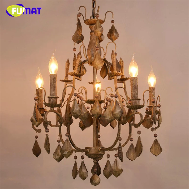 

FUMAT American Loft Style Vintage Wooden Pendant Chandeliers Country Living Room Home Decor Light Dining Room LED Light Wooden