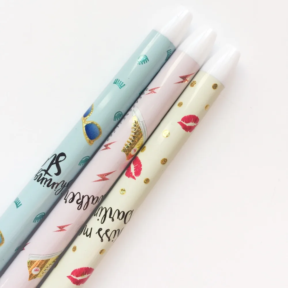 

L37 3X Fresh Gold Foil Lip Glasses Gel Pen School Office Supply Student Stationery Rollerball Pen Black Ink 0.38mm