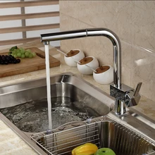 Deck Mount Single Hole One Lever Kitchen Faucet Brass Chrome Pull Out Kitchen Tap with hot cold water