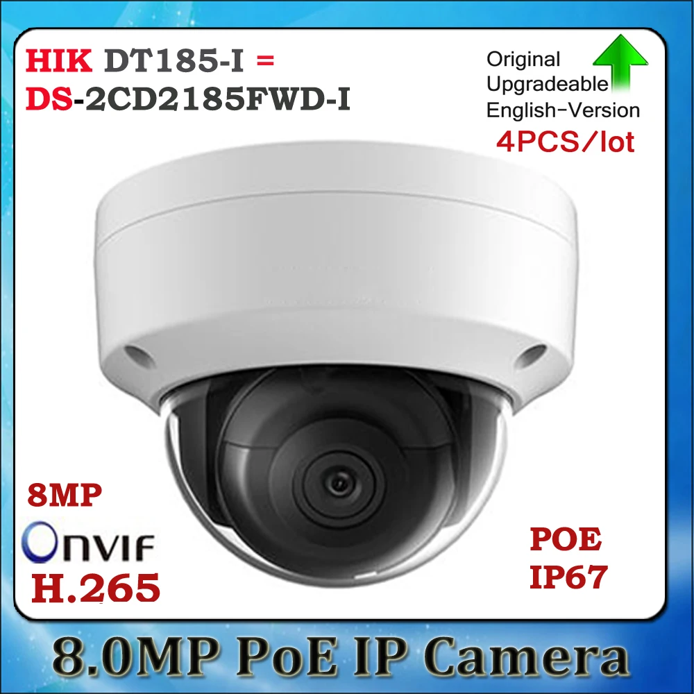 

Hikvision OEM IP Camera DT185-I = DS-2CD2185FWD-I 8MP Network Dome POE IP Camera H.265 CCTV Audio Alarm SD Card Slot 4pcs/lot