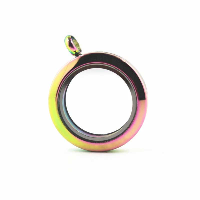 

Wholesale 25mm Round Rainbow 316L Stainless Steel Floating Locket Necklace Screw Open Glass Memory Lockets Pendant DIY Jewelry