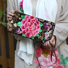 Креативный подарок Красивая Женская вышитая Цветочная натуральная кожа этнический кошелек зажим для девочек большой мешок для денег женский модный кошелек