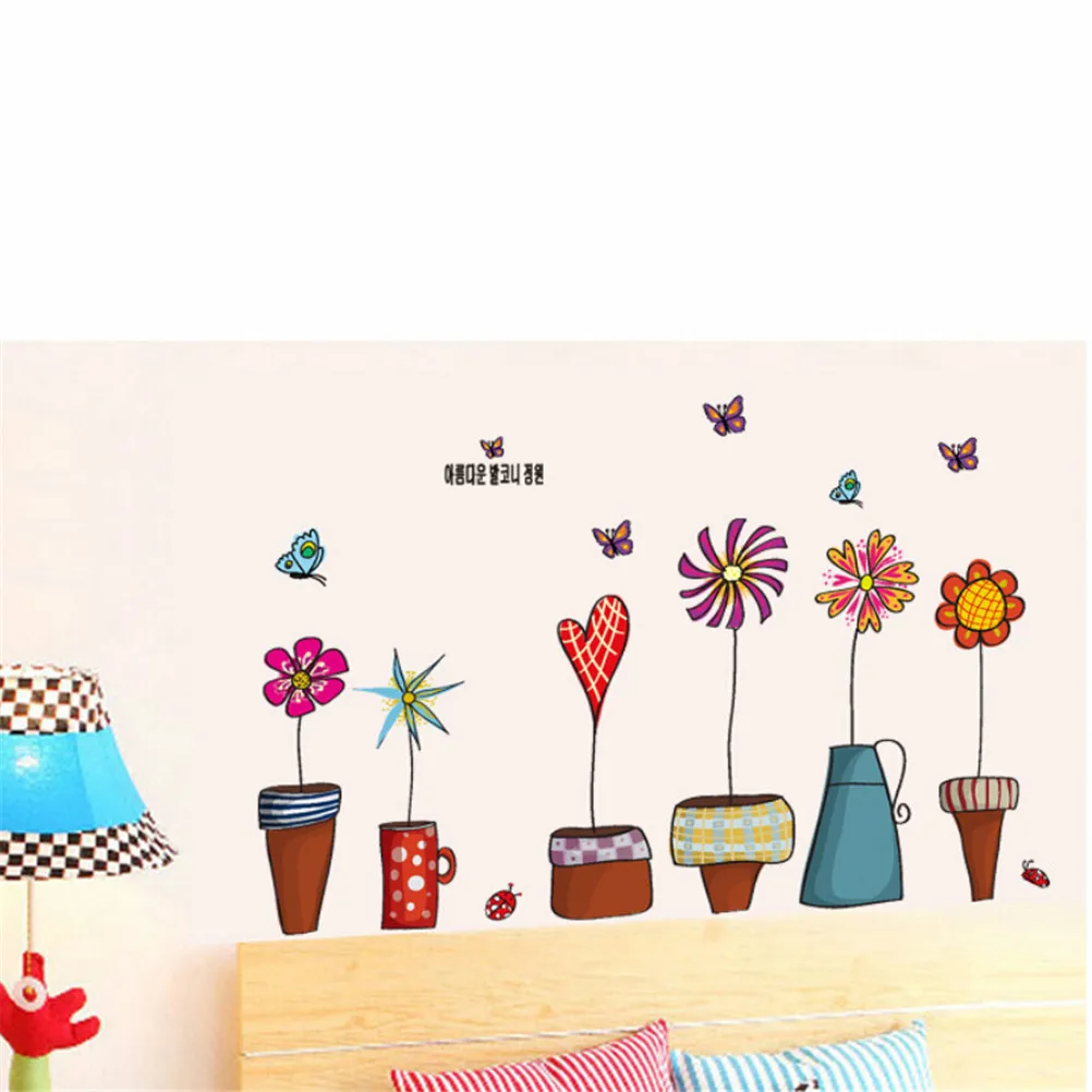 Cute Flower Wall Sticker Kitchen Window Sticker Butterfies Wall Stickers Home Decor Bathroom Vinyl Wall Decals Kids Rooms Decor